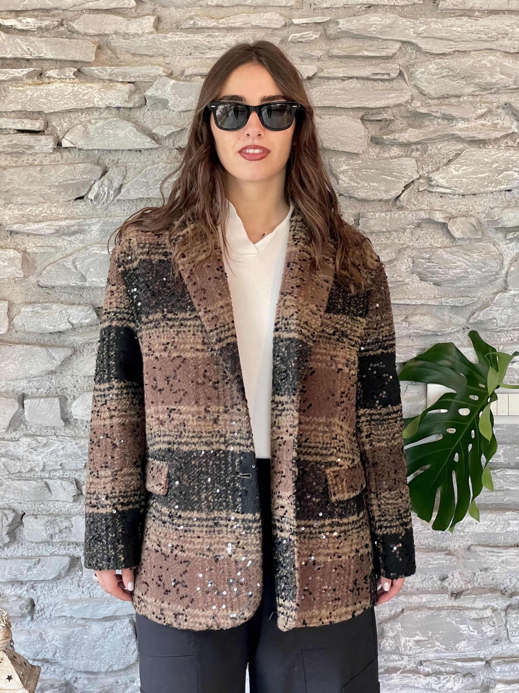 SUSY MIX - GIACCA OVER A QUADRI CON PAILLETTES ART. PP272T332