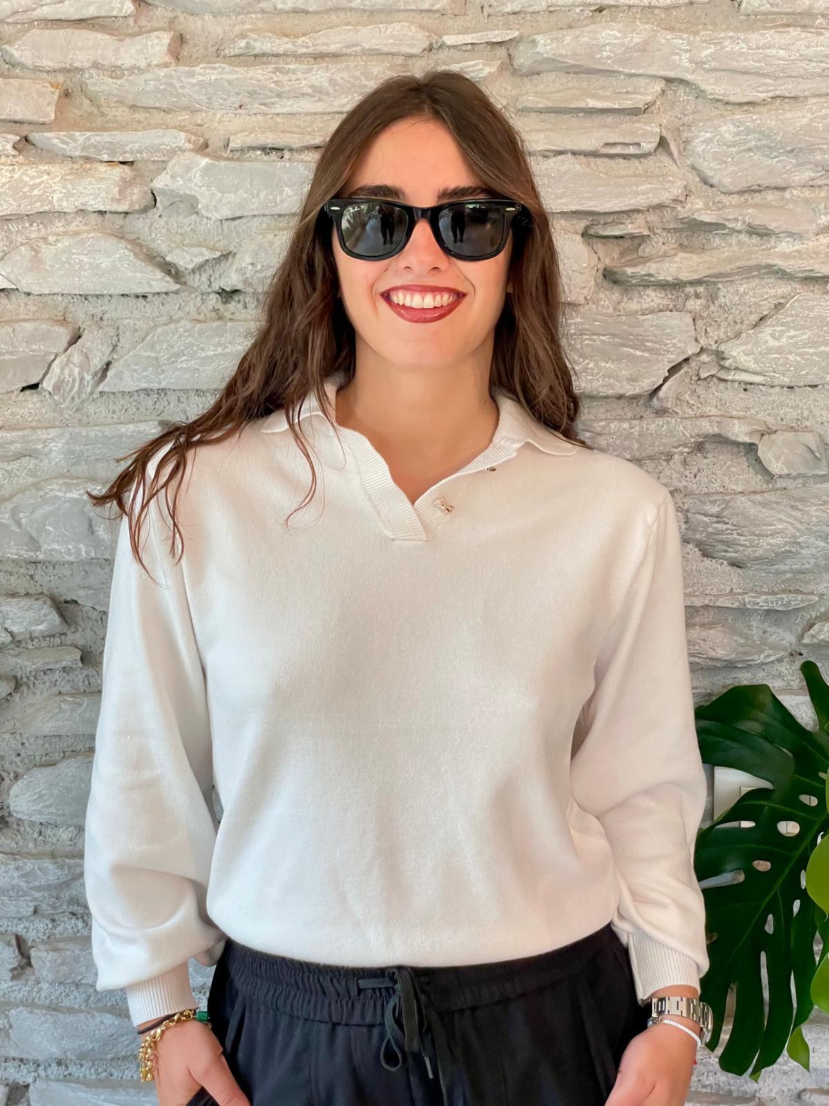 SUSY MIX - MAGLIA POLO COLOR PANNA CON BOTTONI GIOIELLO ART.IT2081