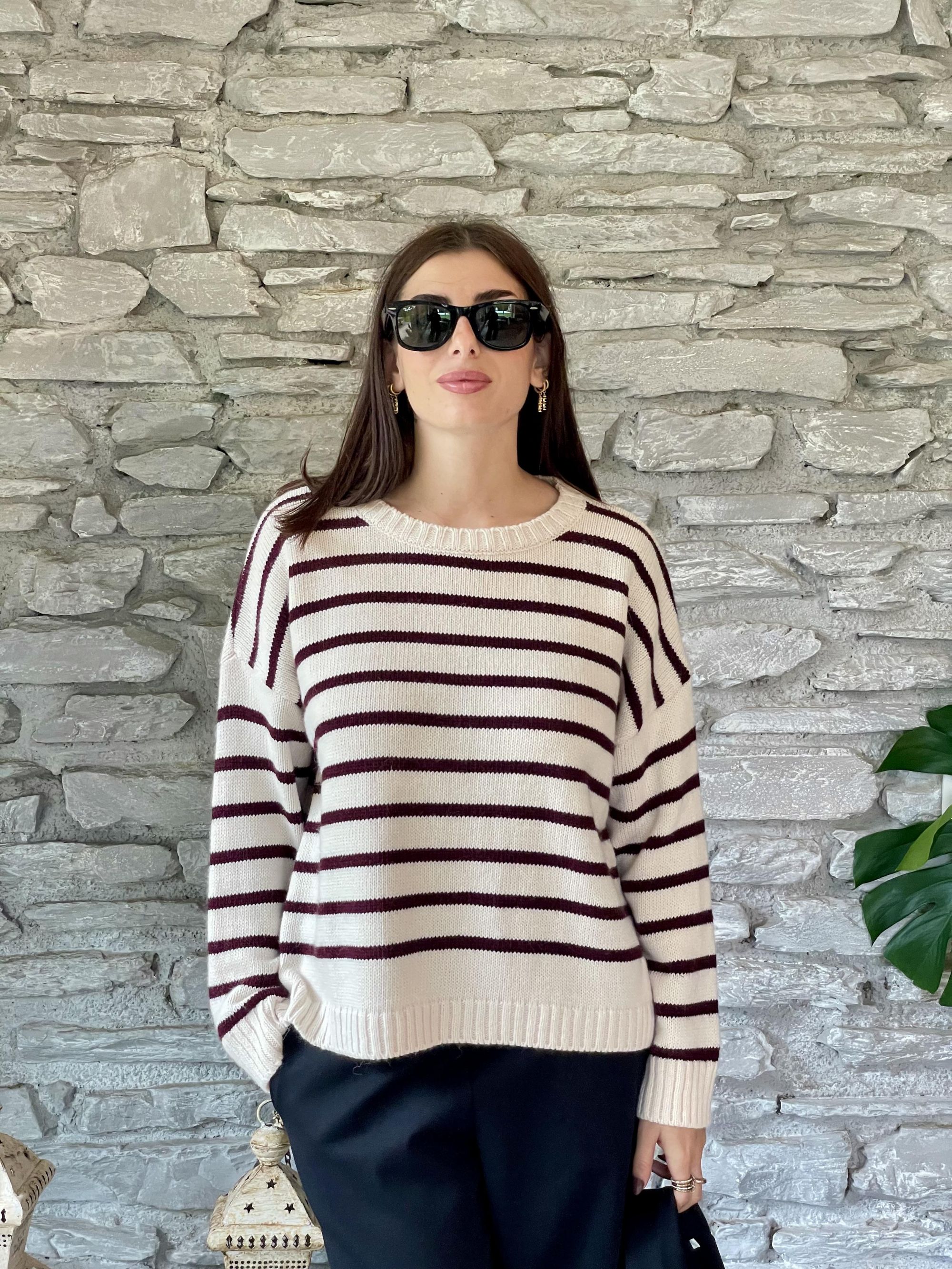 SUSY MIX - MAGLIA PANNA A RIGHE CREMA ART. 390705