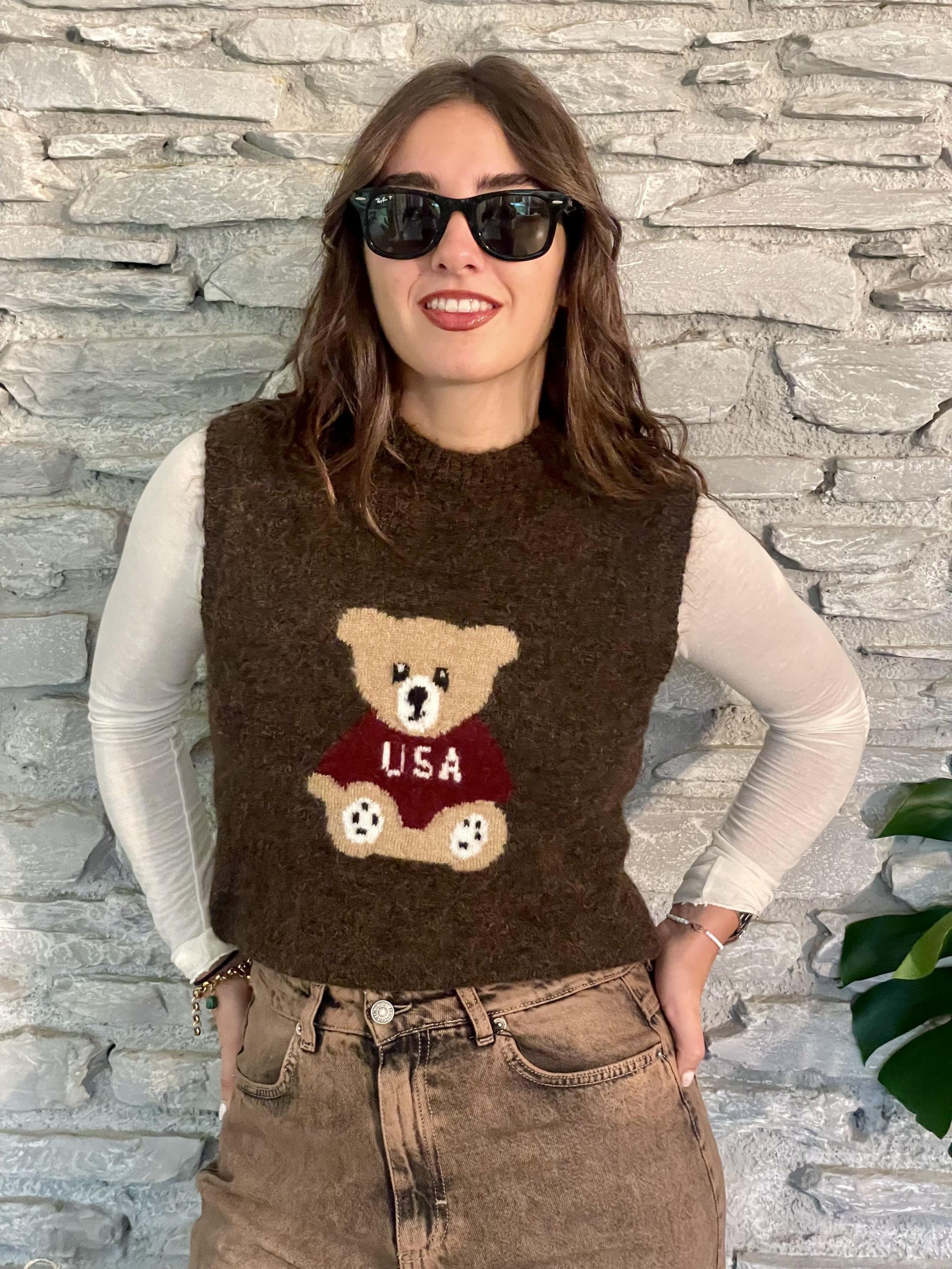 SUSY MIX - GILET MORO CON STAMPA ORSETTO ART. 25679