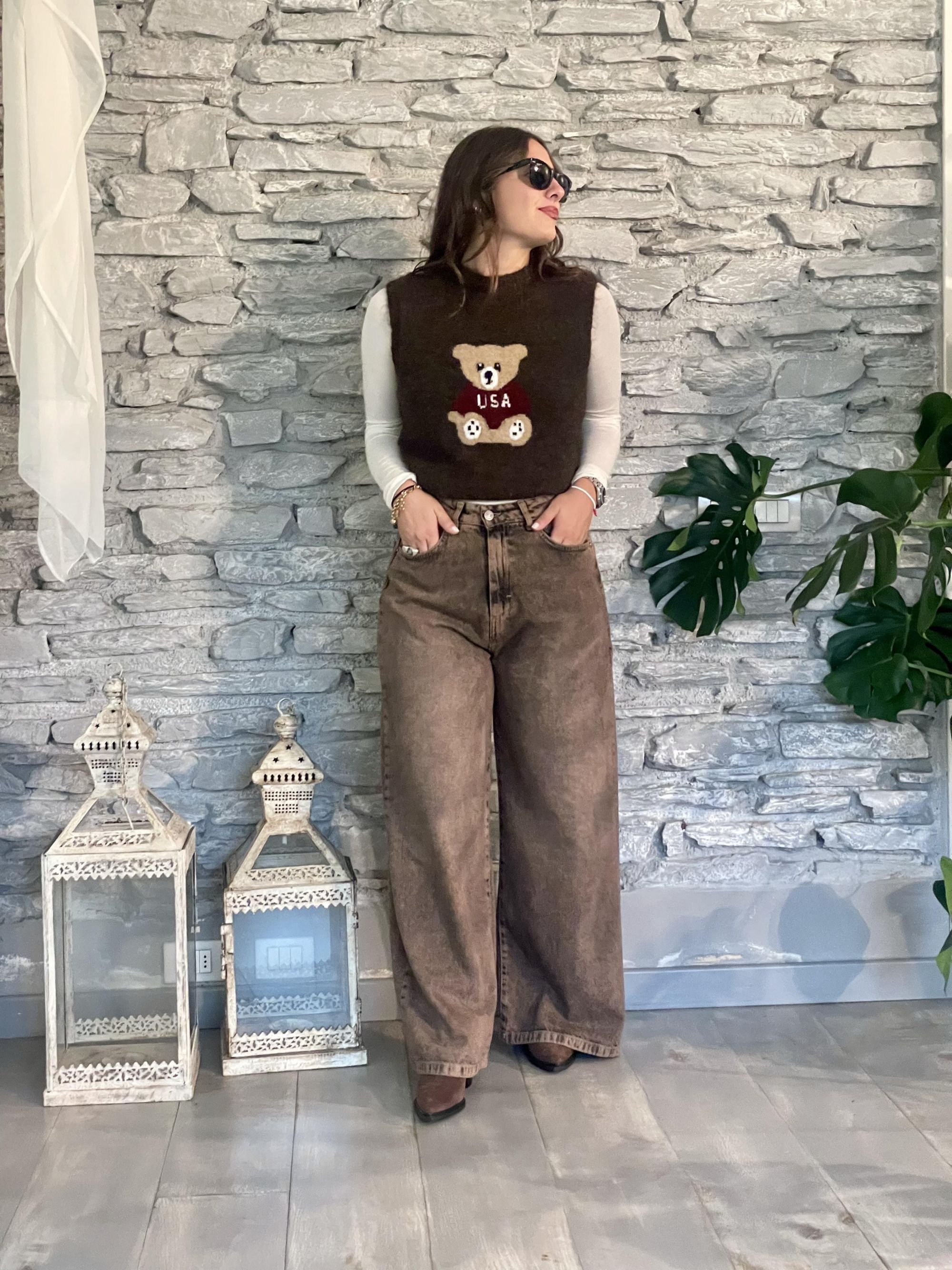 SUSY MIX - GILET MORO CON STAMPA ORSETTO ART. 25679