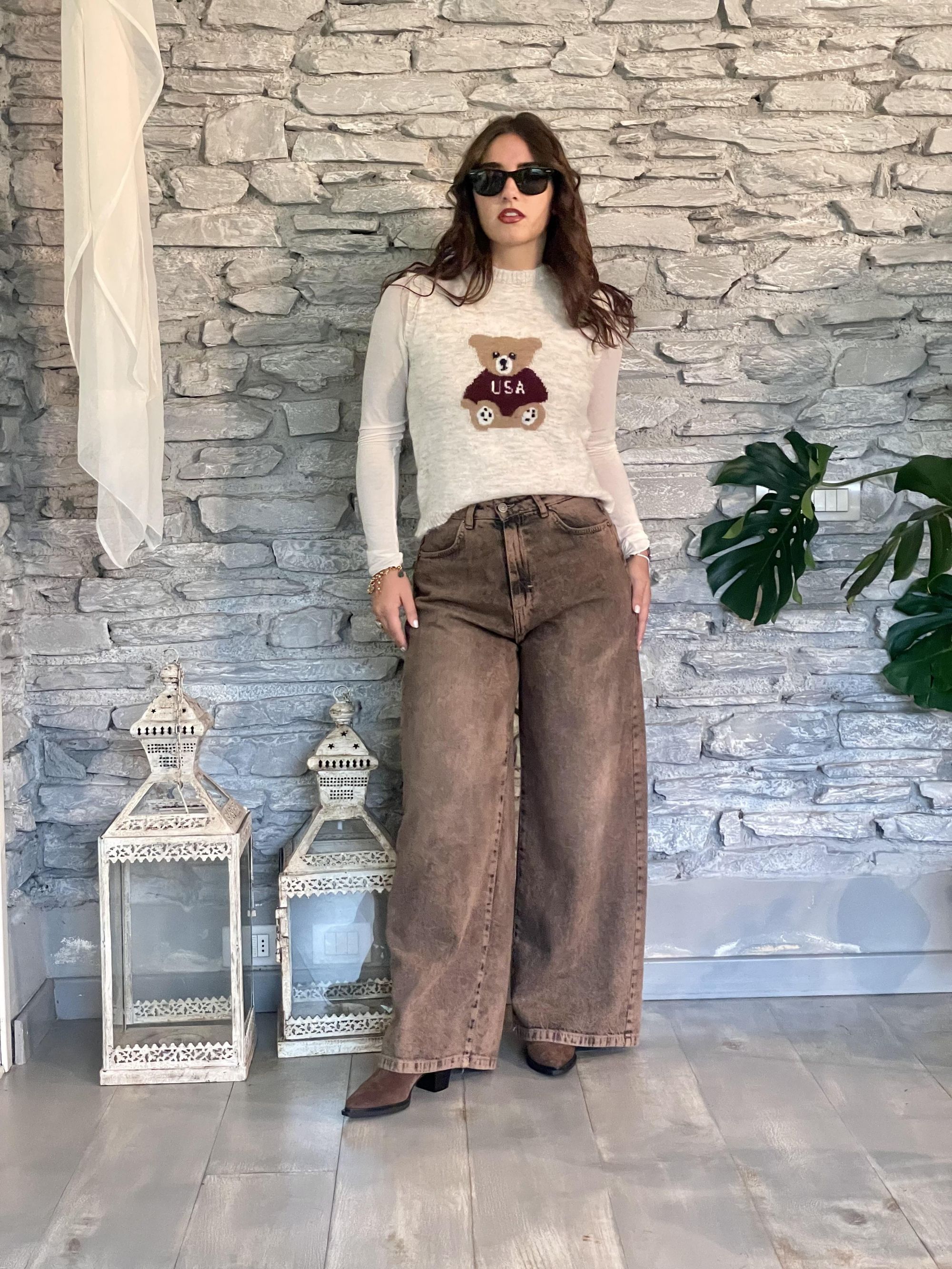 SUSY MIX - GILET BEIGE CON STAMPA ORSETTO ART. 25679