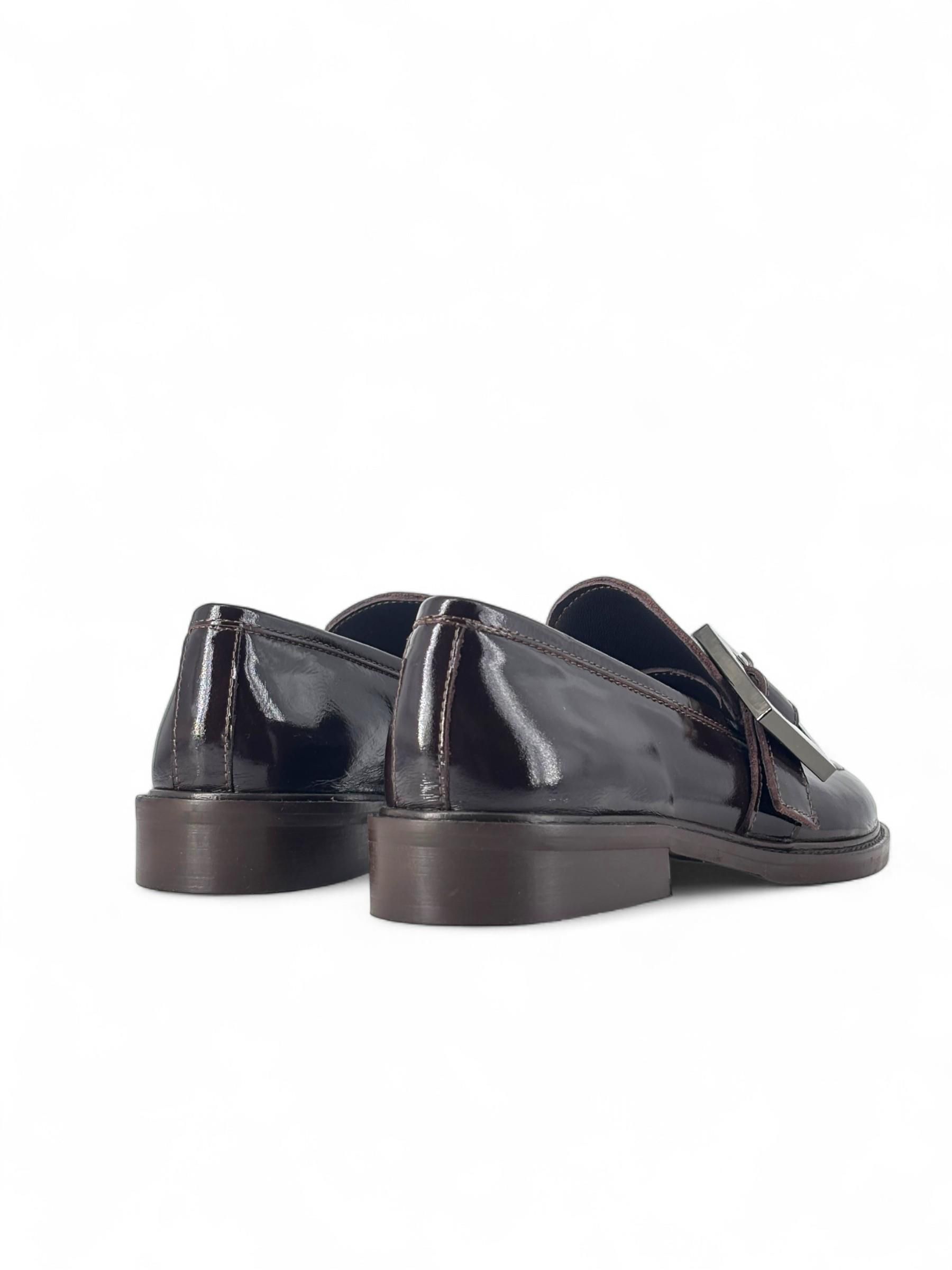 CUIR NOIR - MOCASSINI IN VERNICE MARRONE CON FIBBIA ART. LORNA19