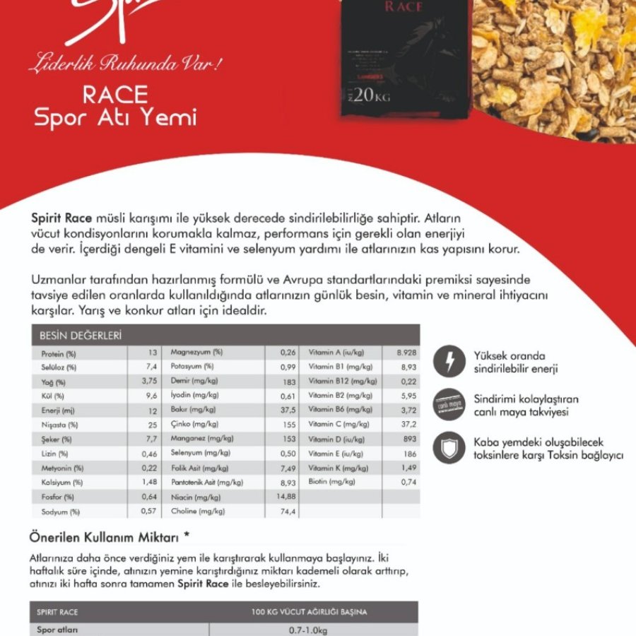 Spirit Race Yarış Atı Yemi - Spor Atı Yemi 20 Kg