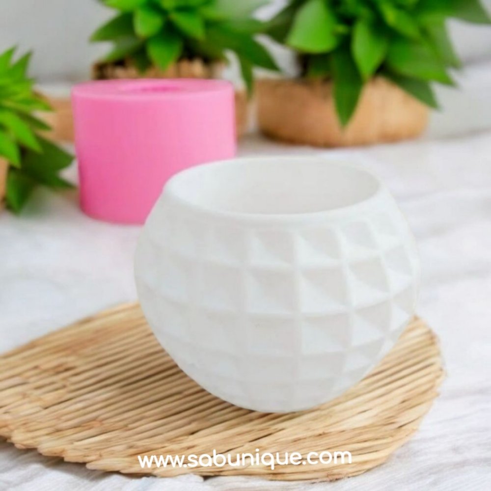 Tombul Prizma Desenli Saksı Silikon Kalıbı