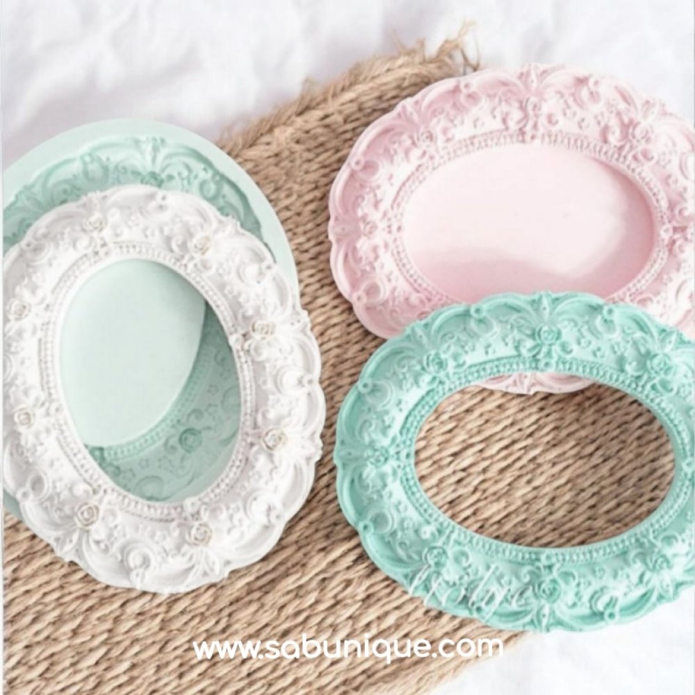 CS - İnce Desenli Oval Çerçeve Silikon Kalıbı