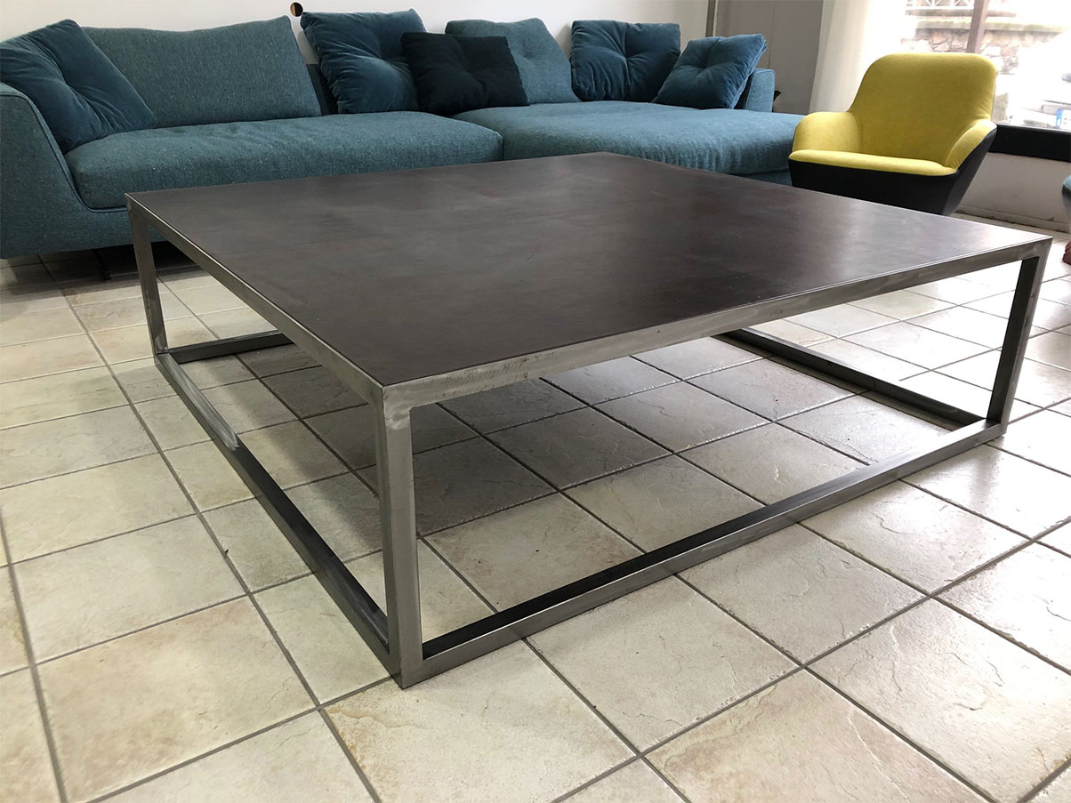 Trinity square coffee table in metal and leather, Baxter ...