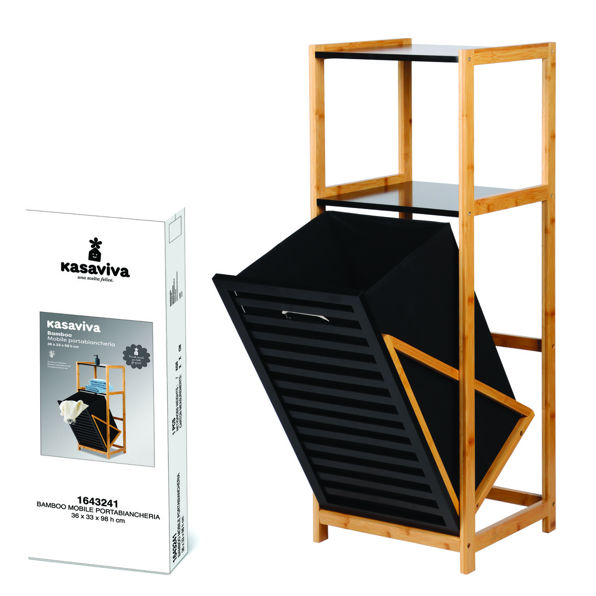 WÄSCHEKORB-SCHRANK BAMBUS SCHWARZ 36X33X98H