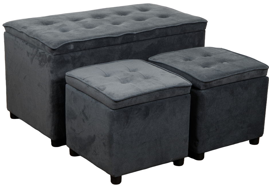 SETBRAIES  3PZ  1BAULE + 2 POUF GRIGIO SCURO