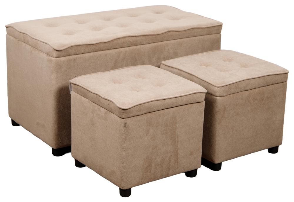 SET BRAIES 3PZ  1BAULE + 2 POUF BEIGE