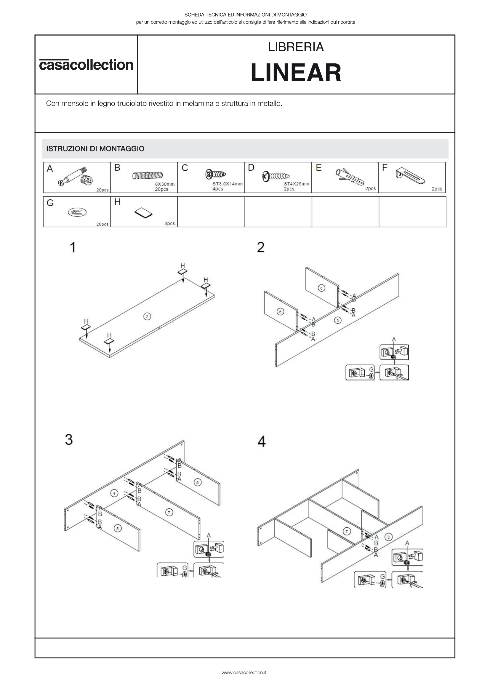 LIBRERIA LINEAR IN METALLO+LEGNO TRUCIOLATO BIANCO  