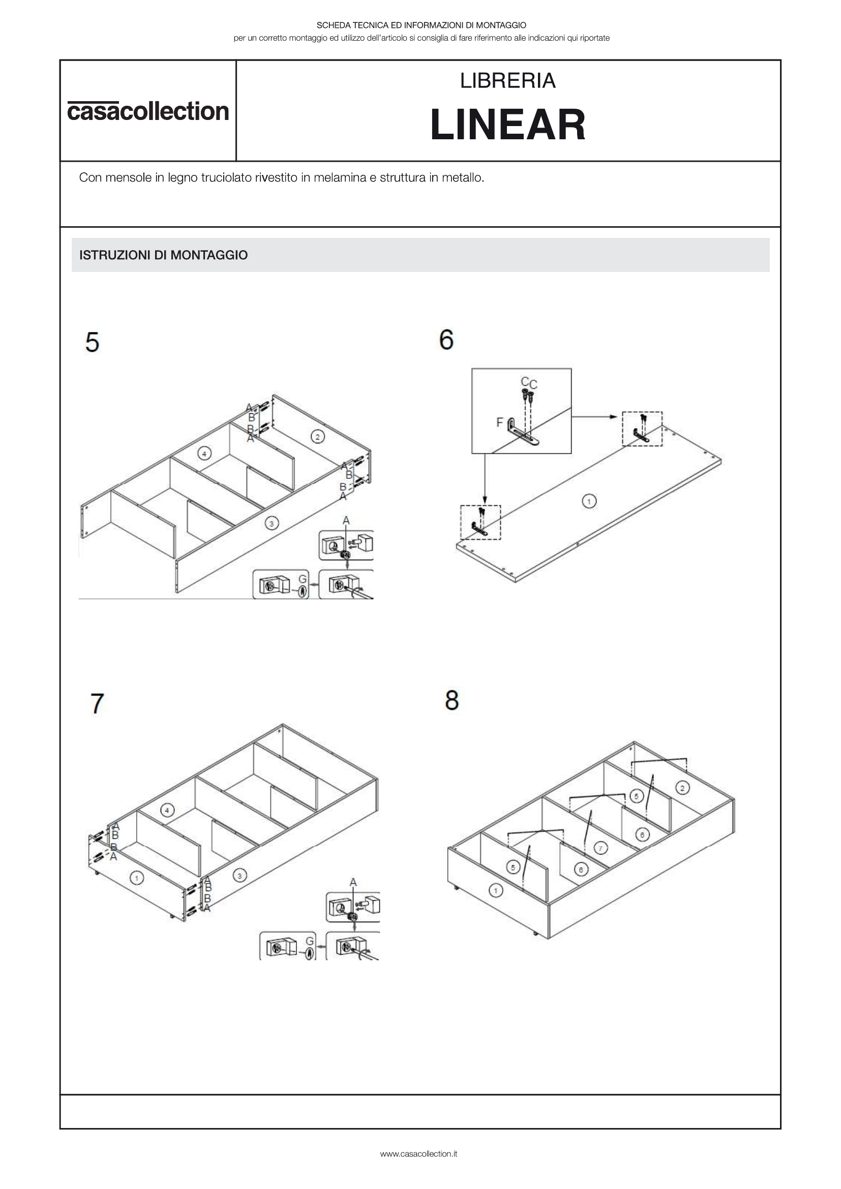 LIBRERIA LINEAR IN METALLO+LEGNO TRUCIOLATO BIANCO  