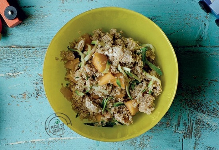 Cous cous con tacchino, zucchine e melone