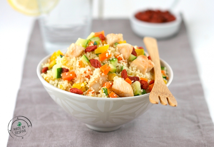 Cous cous con verdure, pollo e bacche di Goji