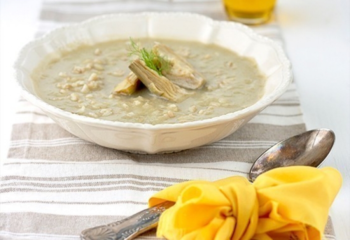 Crema di carciofi e finocchi con riso integrale