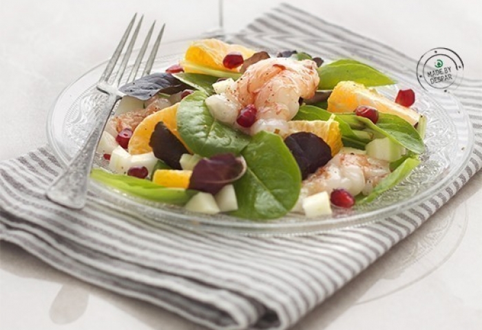 Crudité di gamberi agli agrumi con aspretto di melagrana