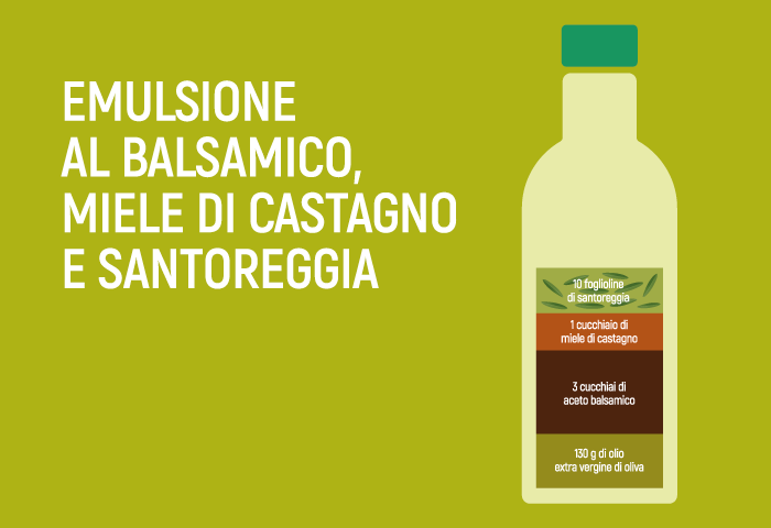 Emulsione al balsamico, miele di castagno e santoreggia