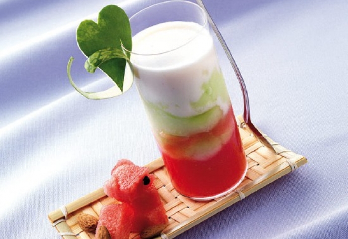 Granita di cetrioli con gelatina di anguria...