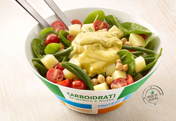 Insalata unica con spinacino, fagiolini, ceci e patate
