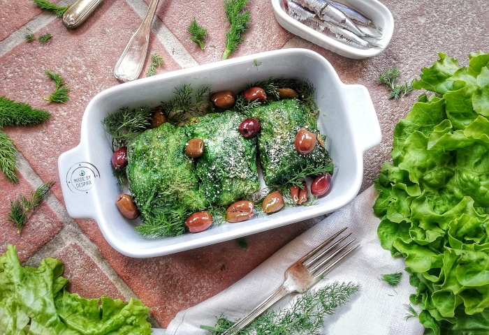 Lattuga al forno con alici e olive