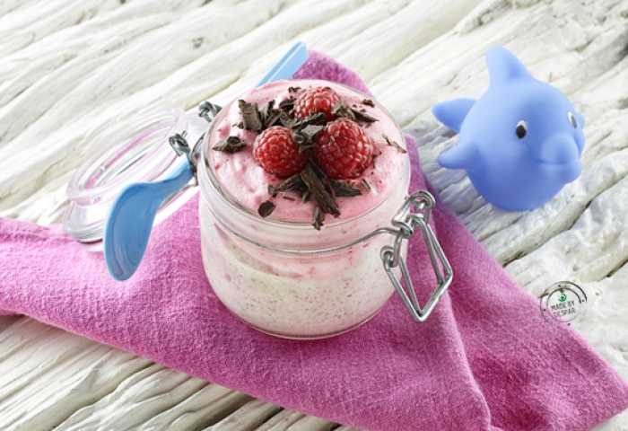 Mousse doppio strato al lampone e cioccolato fondente