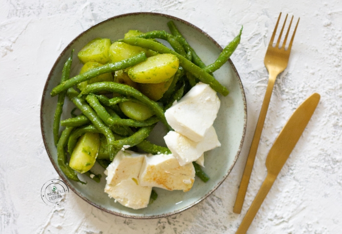 Patate e fagiolini al pesto con ricotta grigliata