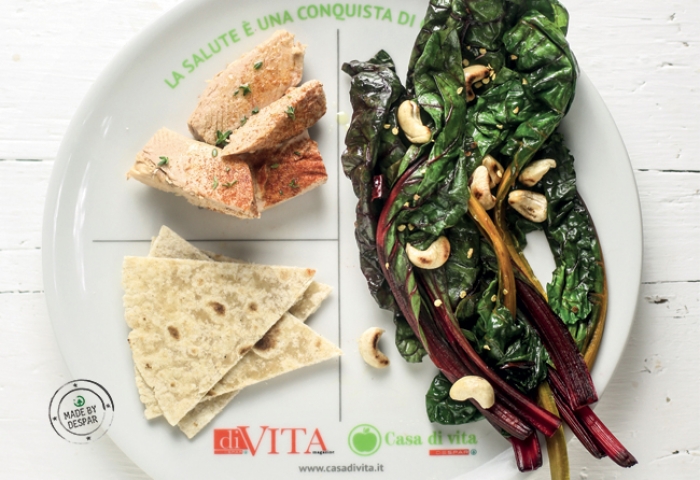 Piatto unico: filetti di tonno alla paprika, biete e piadina integrale