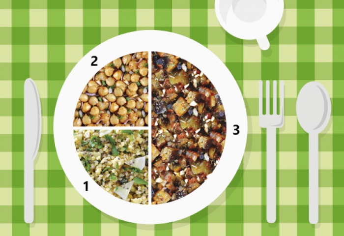 Piatto unico: melanzane al pomodoro, miglio e ceci
