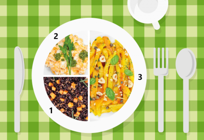 Piatto unico: peperoni gialli arrostiti, riso Venere e uova strapazzate