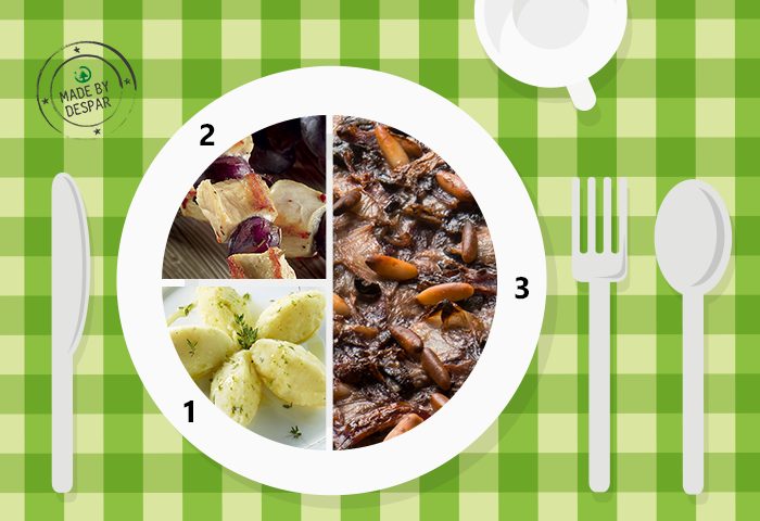 Piatto unico: radicchio saltato, patate al timo e lime, spiedini di pollo e uva nera