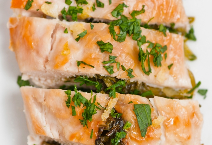 Pollo ripieno con cipollotto e prezzemolo