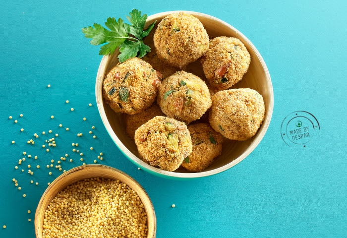 Polpette di zucchine, fagioli borlotti e miglio