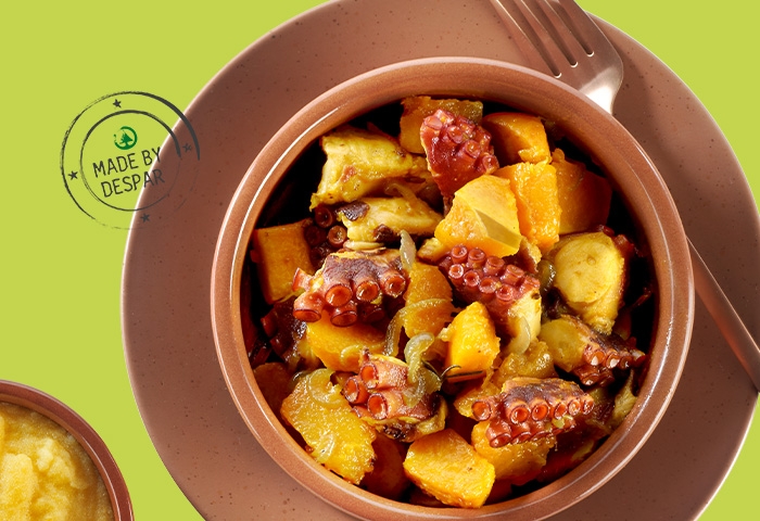 Polpo e zucca con polenta al rosmarino