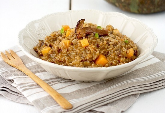 Risotto integrale con zucca e porcini