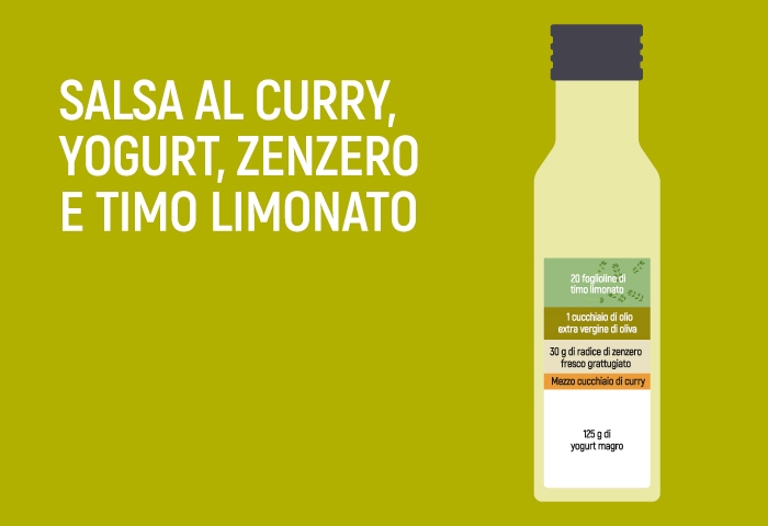 Salsa al curry, yogurt, zenzero e timo limonato