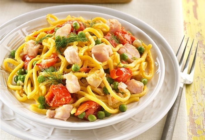 Tagliolini al dentice, finocchietto e piselli