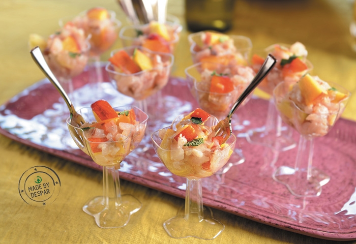 Tartare di ricciola marinata e pesche