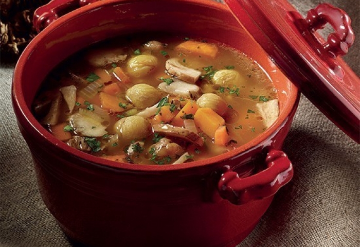 Zuppa di castagne, funghi porcini e zucca