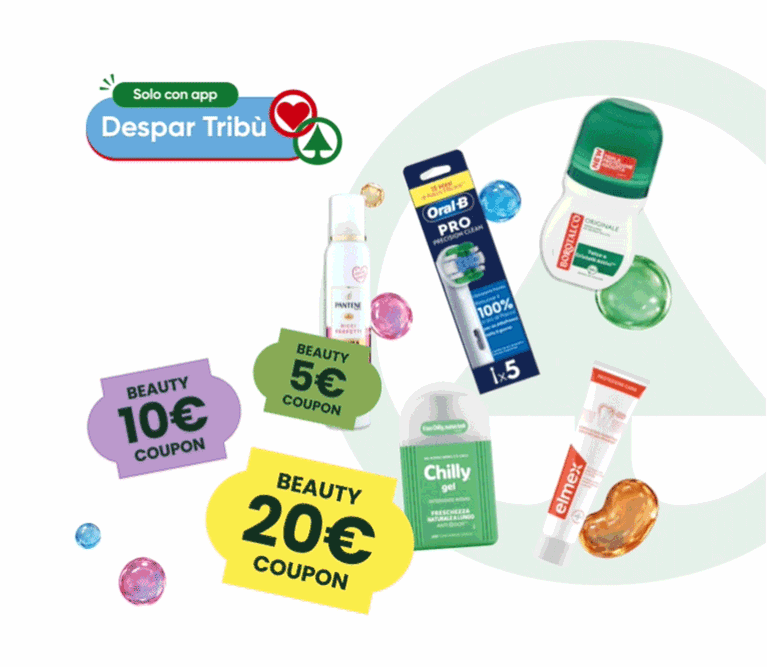 Dall'1 al 31 ottobre 2026, solo con l’App Despar Tribù, partecipa al concorso: acquista almeno 2 prodotti beauty dei brand sponsor aderenti* e ottieni una giocata per scoprire subito se hai vinto uno dei 2.600 coupon sconto beauty in palio!