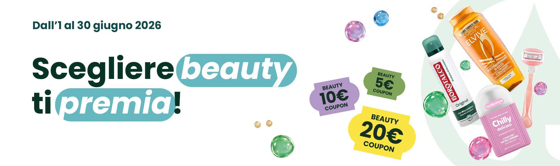 Acquista almeno 2 prodotti beauty dei brand sponsor aderenti* e ottieni una giocata per scoprire subito se hai vinto uno dei 4.000 coupon sconto beauty in palio!