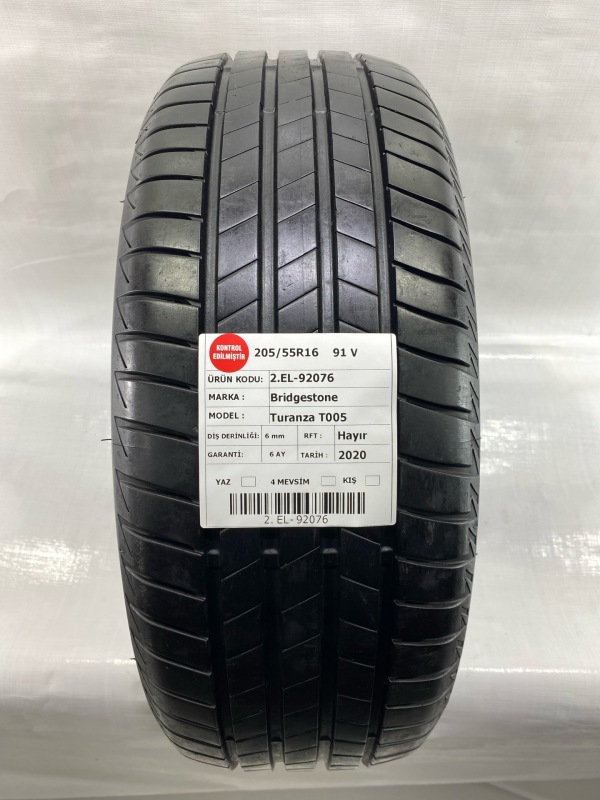 Bridgestone 205/55R16 91V Turanza T005 6 mm 2.EL Yaz Lastiği (2020)