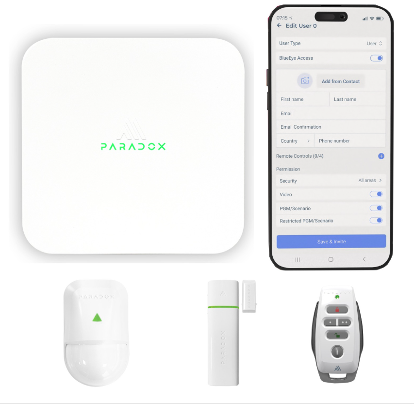 PARADOX KABLOSUZ ALARM SETİ M25 SET (ANA ÜNİTE+KUMANDA+MANYETİK KONTAK+PIR) ürün görseli