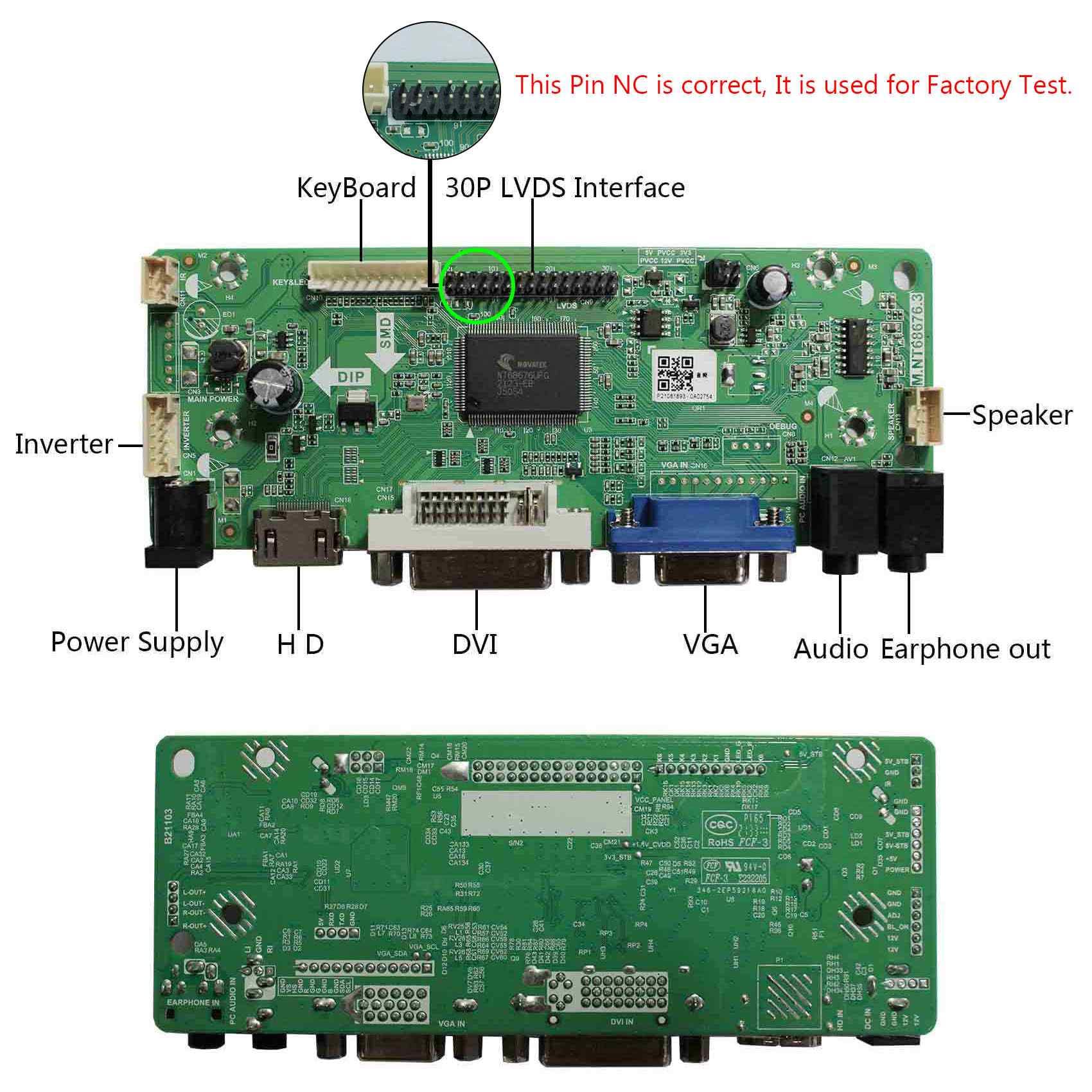 M.NT68676.3 Monitör Controller Card VGA*HDMI*DVI 12V 5A