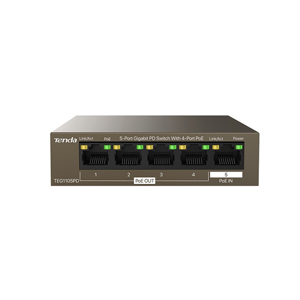 Tenda TEG1105PD 5 Port 10/100/1000 4 Port POE Yonetilemez Adaptorsuz Desktop Ara Switch
