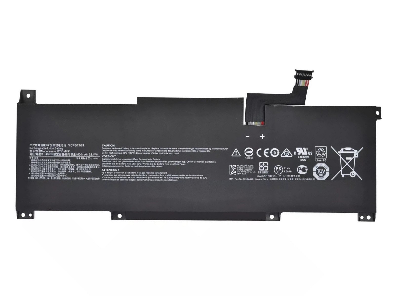 MSI BTY-M491 Notebook Bataryası, Pili - Ver.1 - Siyah Soket - 8 Pin 8 Hat / RMSL-028