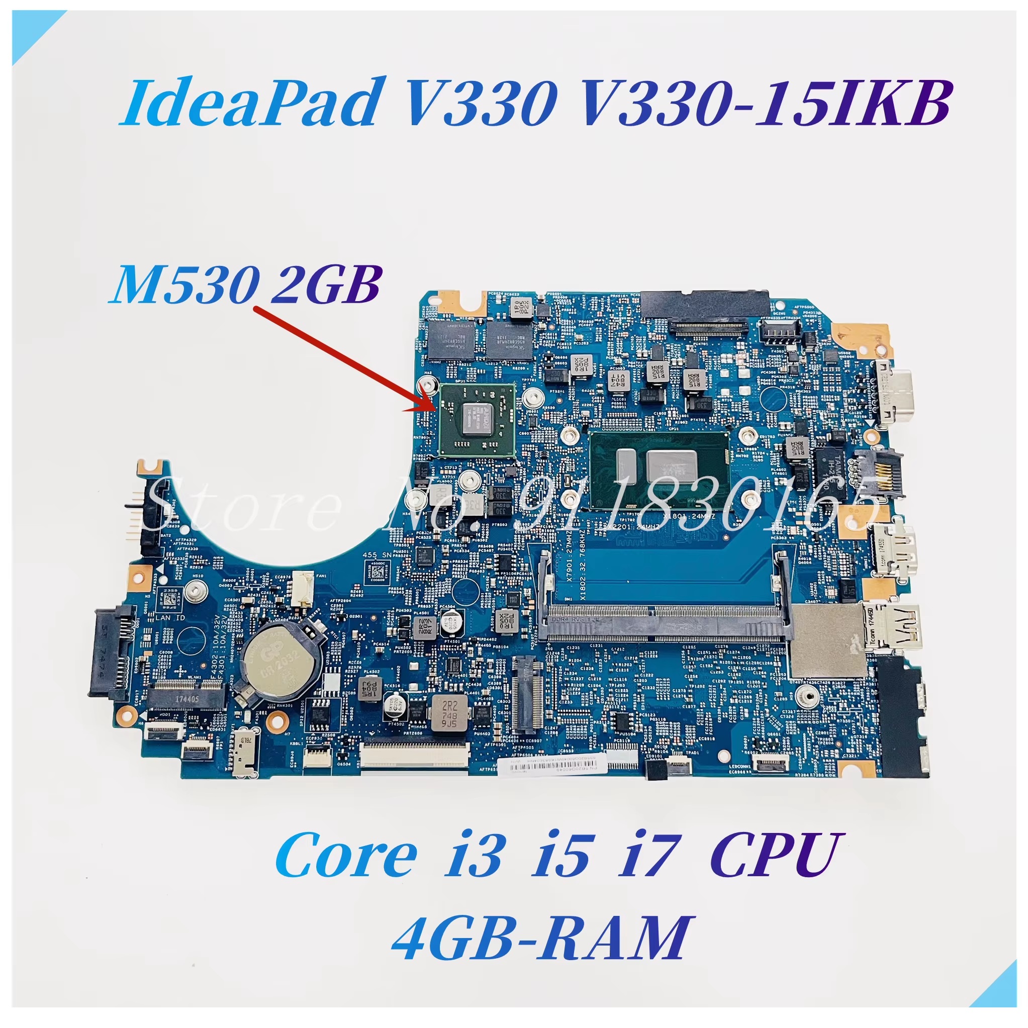 Lenovo V330-15ISK, V330-15IKB (81AX) Notebook Anakartı, Mainboard LV315KB MB 17807-3M, (SR3LA, i5-8250U 4GB RAM M530 2GB GPU DDR4)