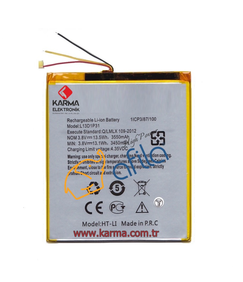 3.8V 3550mAH Tablet Bataryası - Pili / 3 Kablolu