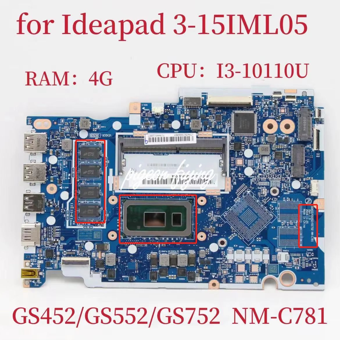 NM-C781 Lenovo ideapad 3-15IML05 (NM-C78) UMA Notebook Anakartı, Mainboard (SRGL0, i3-10110U, 4GB)