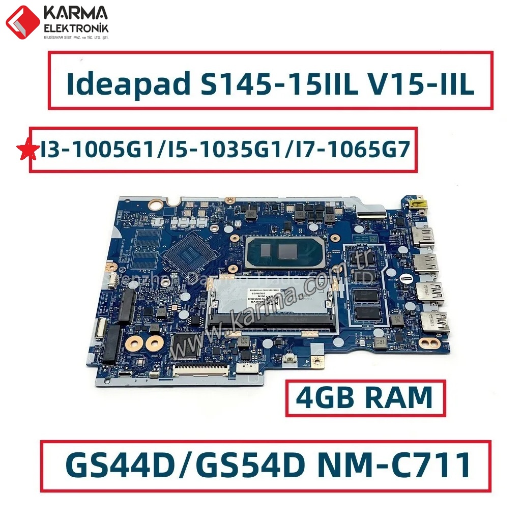 NM-C711 Lenovo İdeaPad S145-14IIL, S145-15IIL, V14-IIL Notebook Anakartı UMA (SRGKF, i3-1005G1, 4GB) / Sıfır