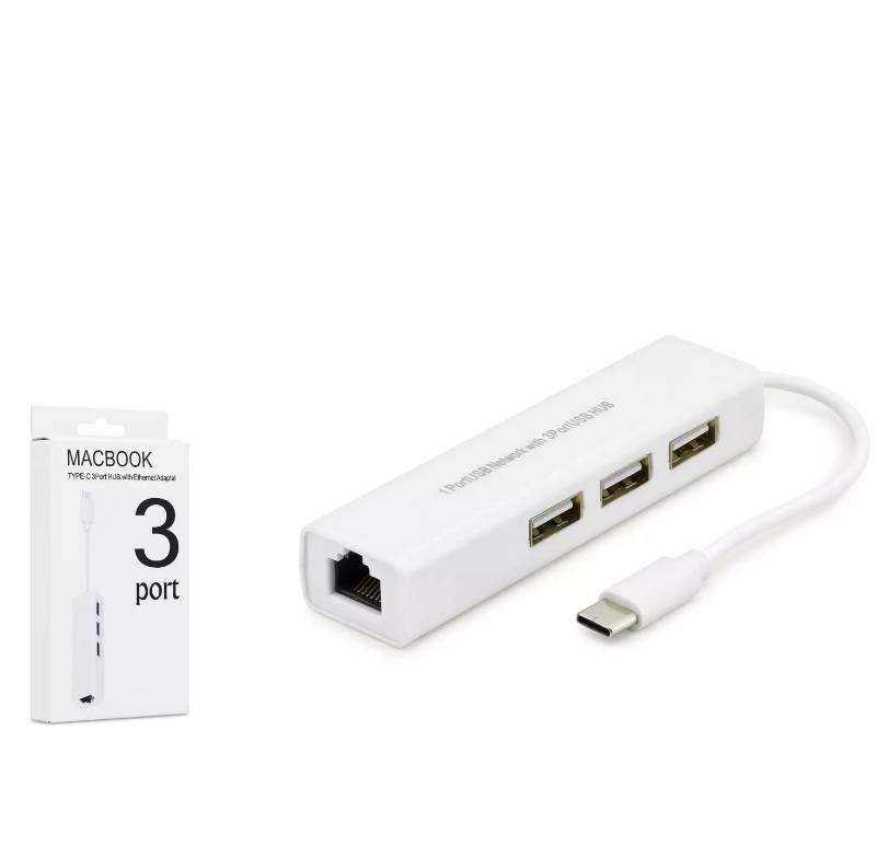 Type-C to USB HUB 4 in 1 - Ethernet/3 PORT USB Çoklayıcı - Çevirici (Lan Port)